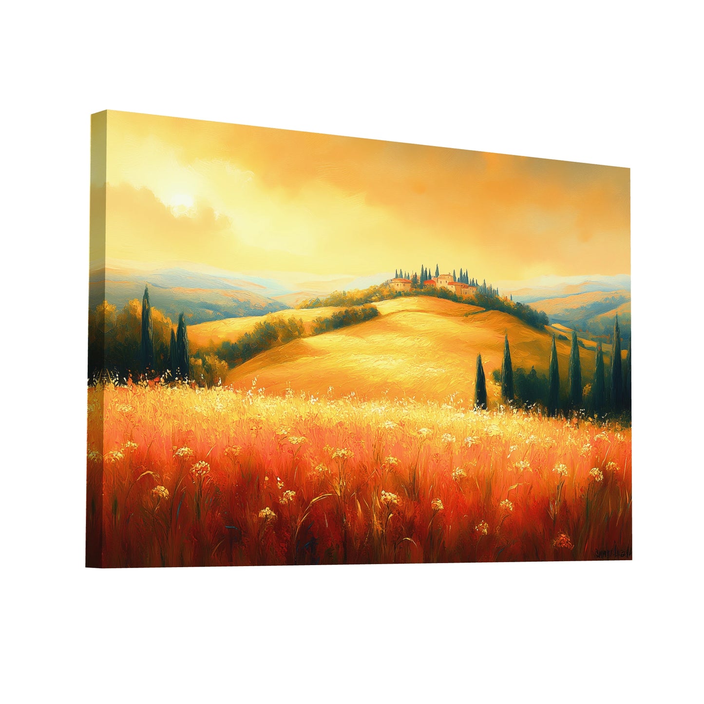 Product Hero 3D WebP Tableau Paysage Jaune : Lumière de Toscane - Art Virtuoso