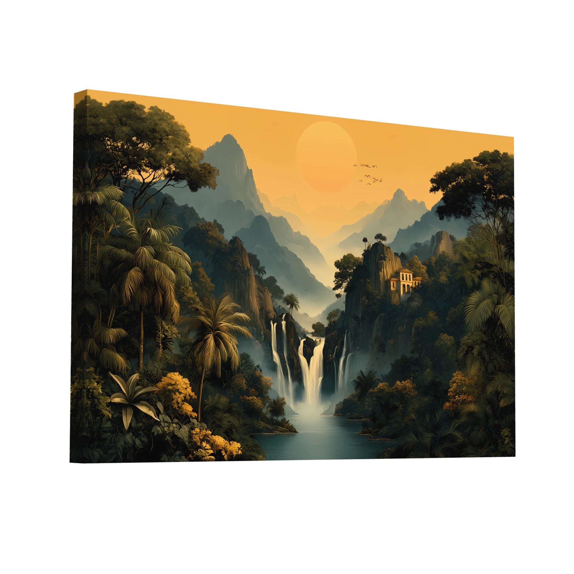 Product Hero 3D WebP Tableau Paysage Jungle : Vallée des Cascades - Art Virtuoso