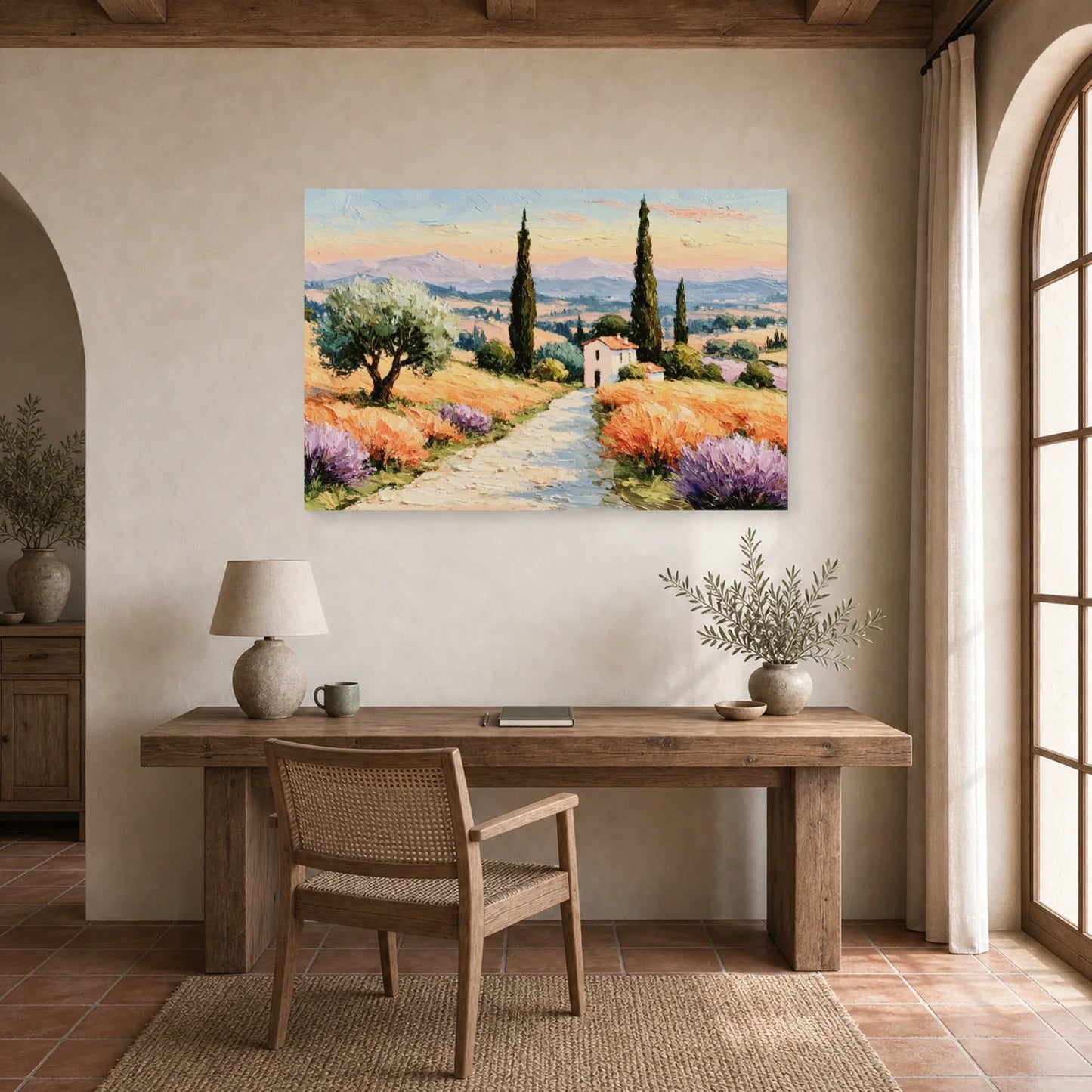 Tableau Paysage Provence Peinture Huile - Route des Cyprès dans un bureau - Art Virtuoso