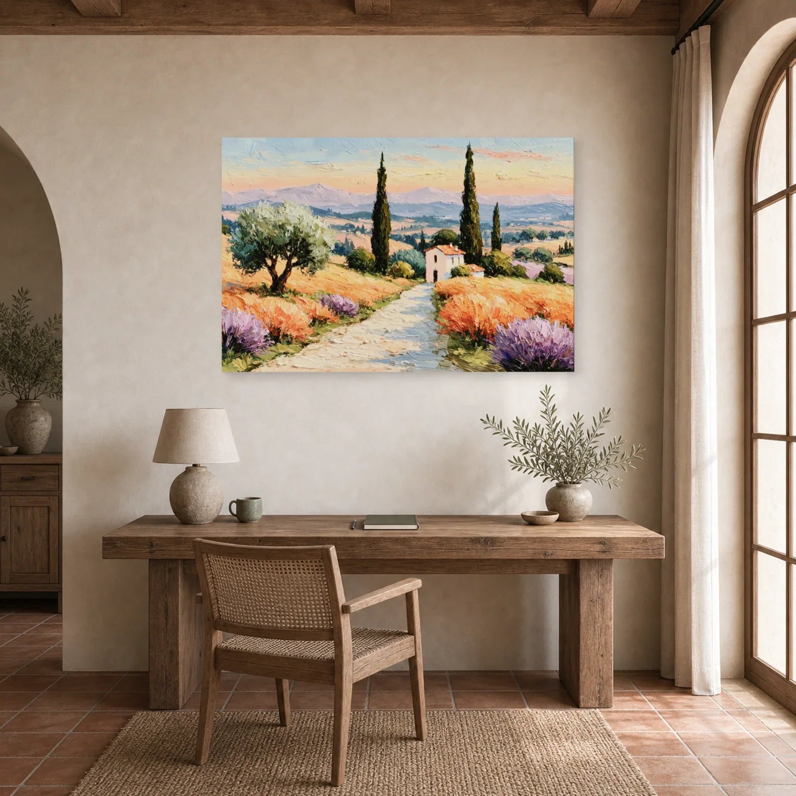 Tableau Paysage Provence Peinture Huile - Route des Cyprès dans un bureau - Art Virtuoso