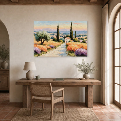 Tableau Paysage Provence Peinture Huile - Route des Cyprès dans un bureau - Art Virtuoso