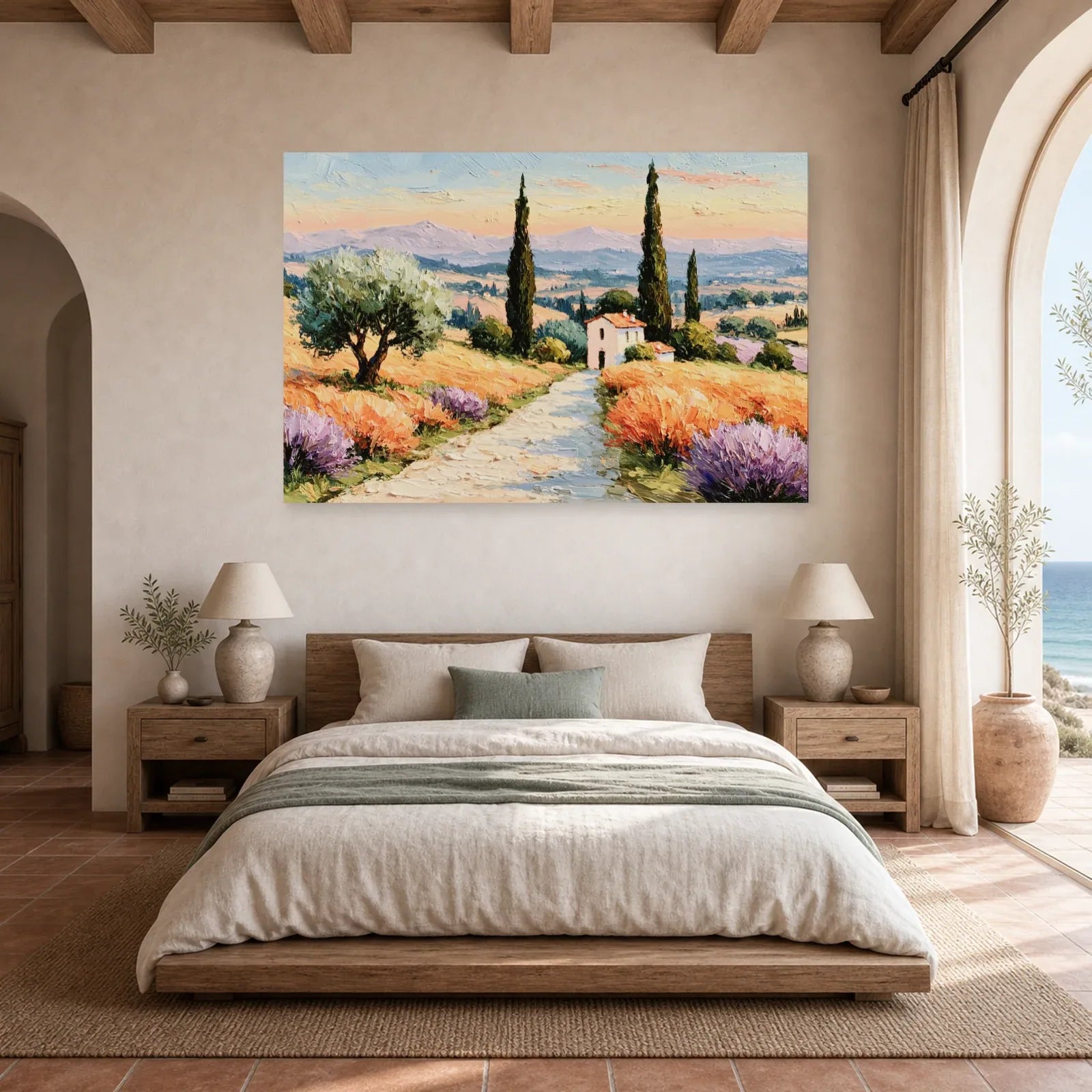 Tableau Paysage Provence Peinture Huile - Route des Cyprès dans une chambre - Art Virtuoso