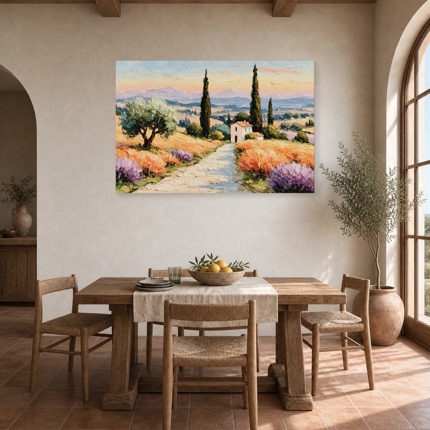 Tableau Paysage Provence Peinture Huile - Route des Cyprès dans une cuisine - Art Virtuoso