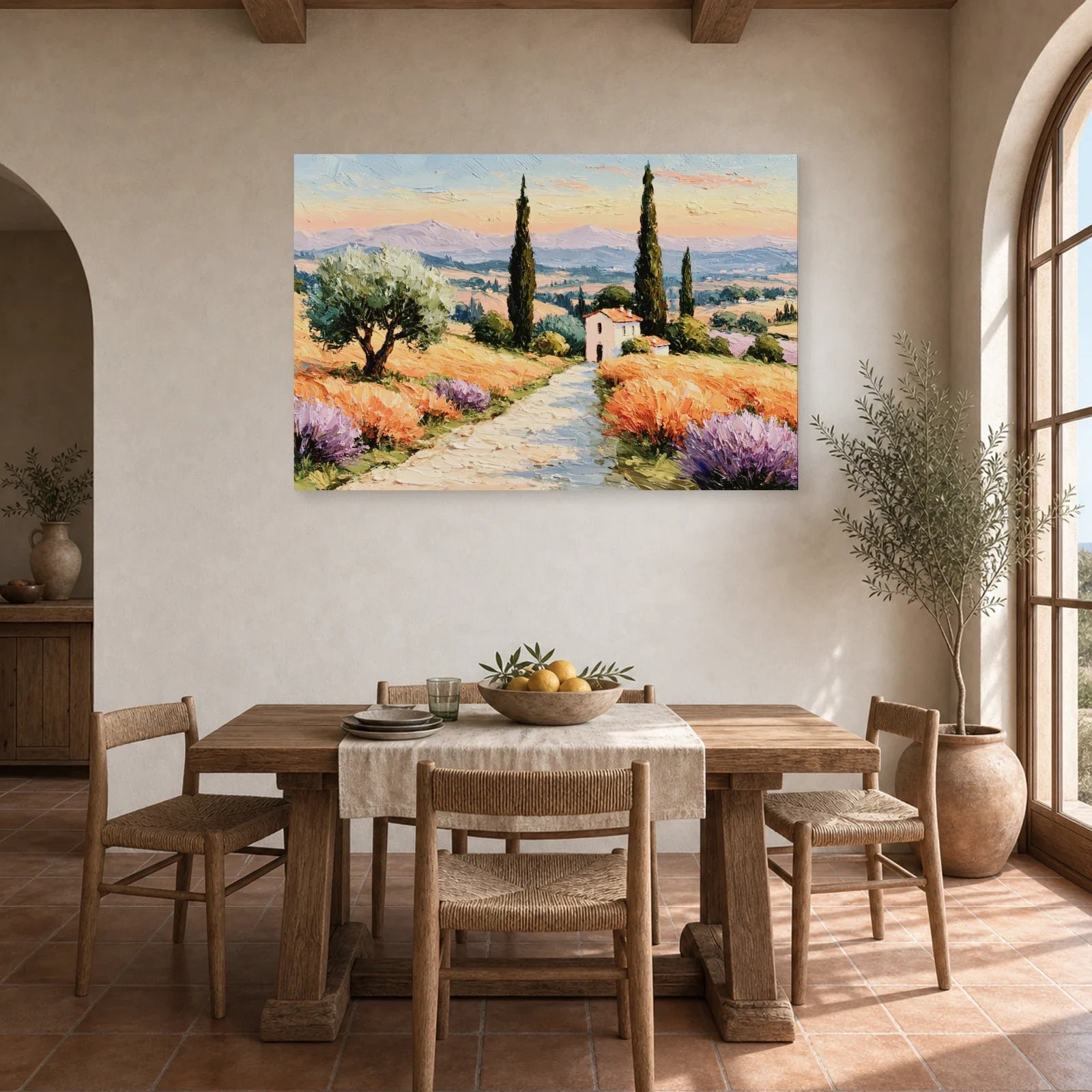 Tableau Paysage Provence Peinture Huile - Route des Cyprès dans une cuisine - Art Virtuoso