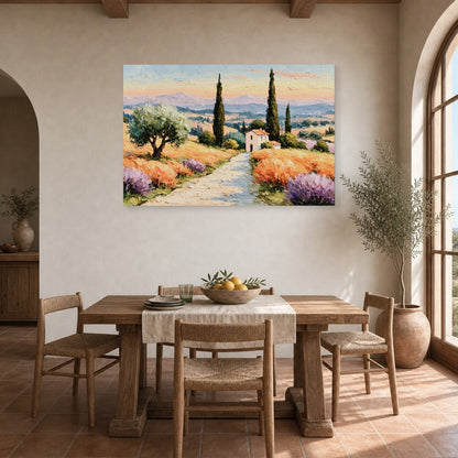 Tableau Paysage Provence Peinture Huile - Route des Cyprès dans une cuisine - Art Virtuoso