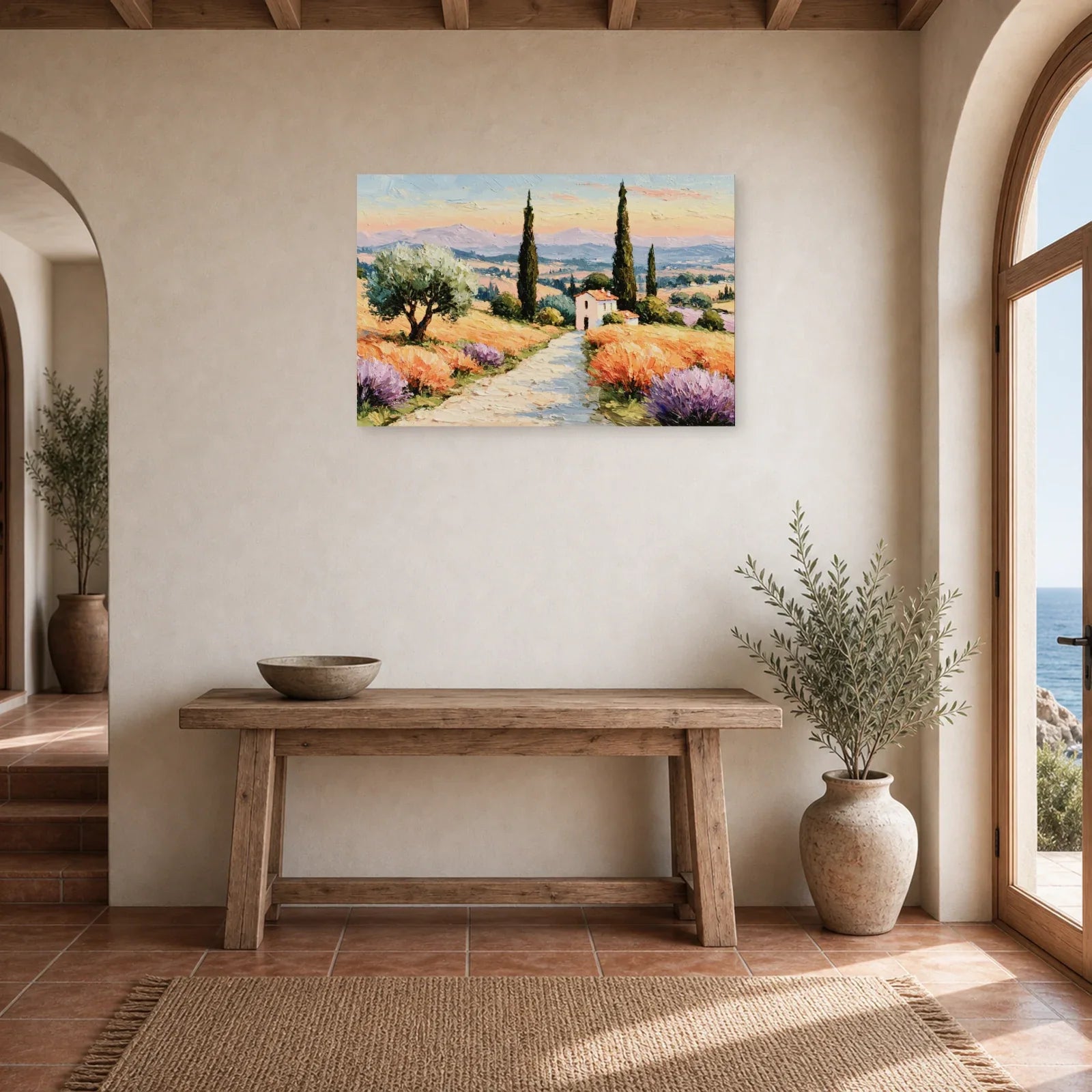 Tableau Paysage Provence Peinture Huile - Route des Cyprès dans une entree ou un couloir - Art Virtuoso