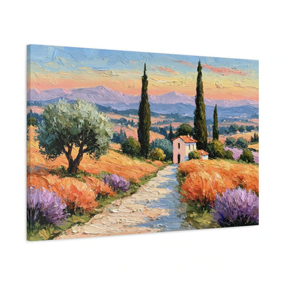 Tableau paysage Provence peinture huile chemin maison cyprès - toile 3D avec bords imprimés visibles