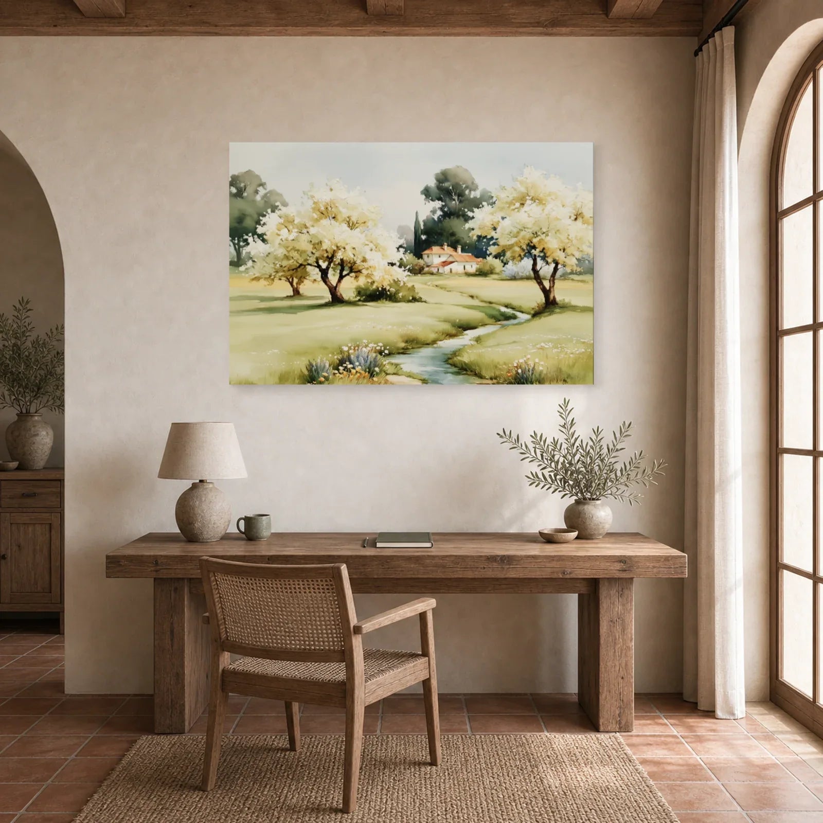 Tableau Paysage Rural Printemps - Verger Clair dans un bureau - Art Virtuoso