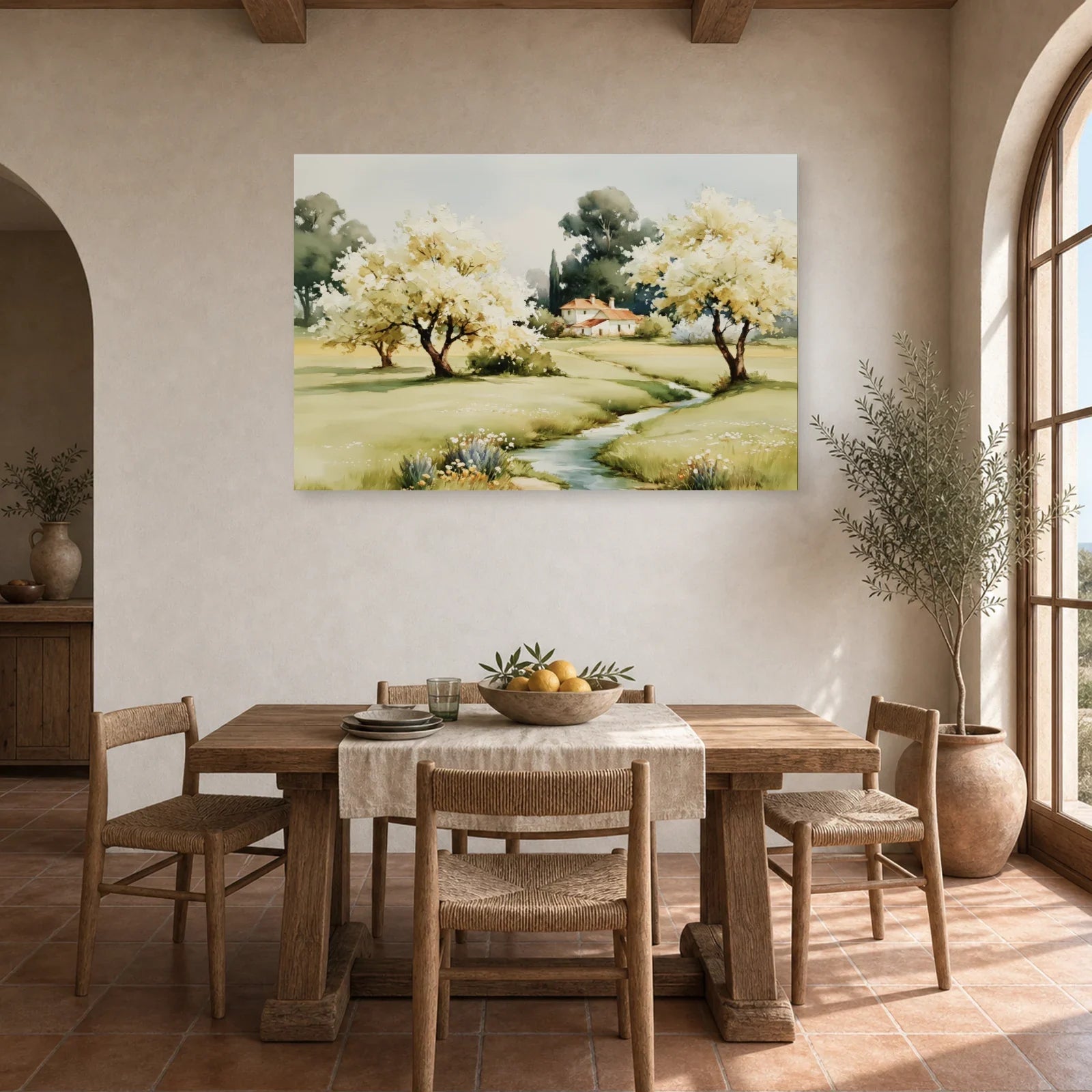 Tableau Paysage Rural Printemps - Verger Clair dans une cuisine - Art Virtuoso