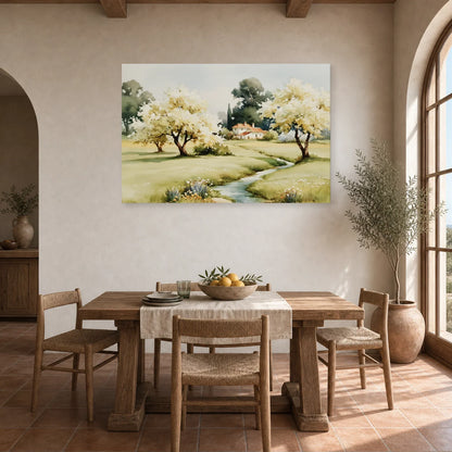 Tableau Paysage Rural Printemps - Verger Clair dans une cuisine - Art Virtuoso