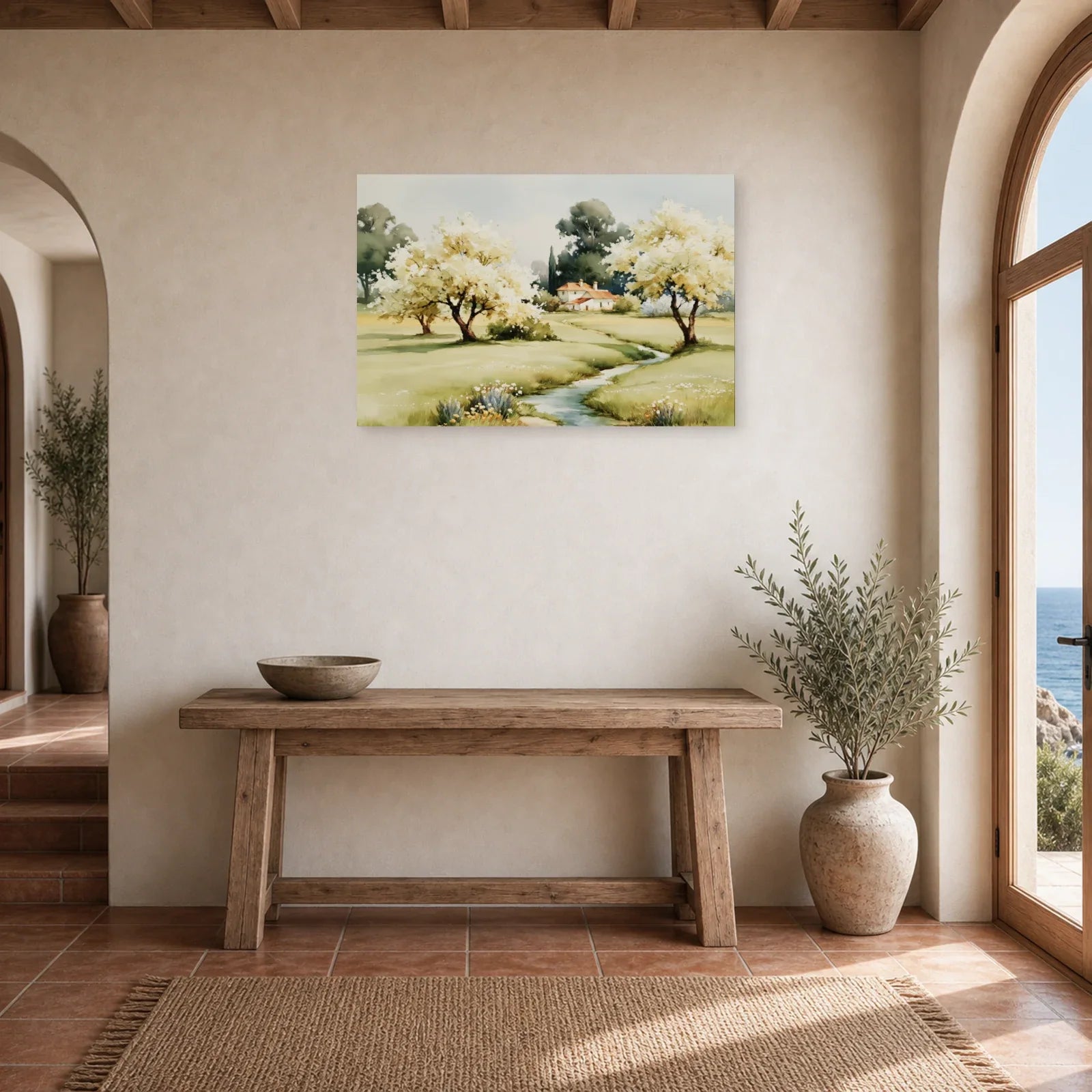 Tableau Paysage Rural Printemps - Verger Clair dans une entree ou un couloir - Art Virtuoso