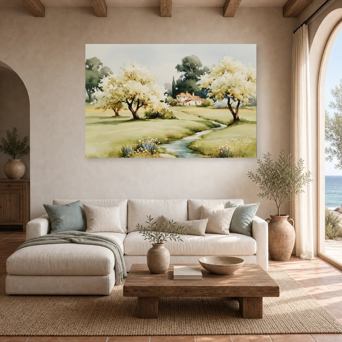 Tableau Paysage Rural Printemps - Verger Clair dans un salon - Art Virtuoso
