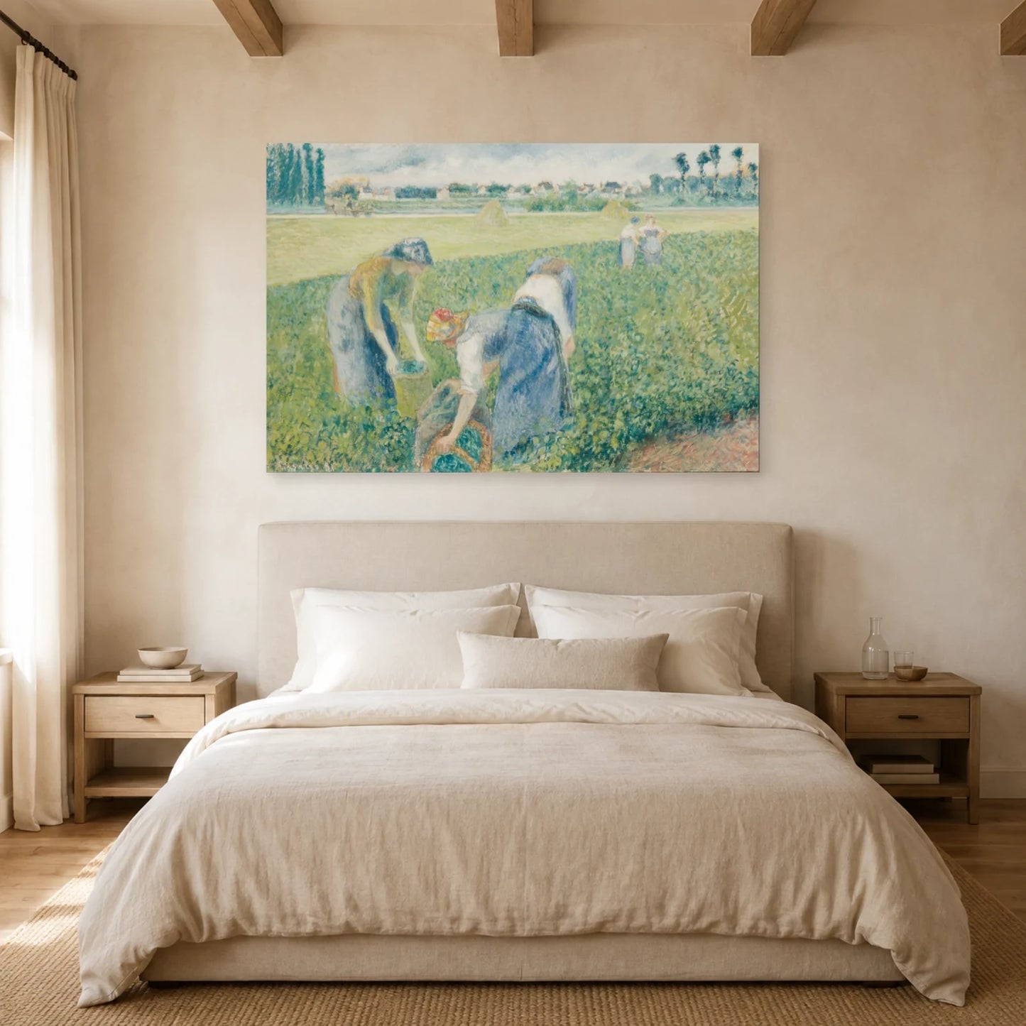 Tableau Paysannes travaillant dans les champs, Pontoise – Camille Pissarro dans une chambre - Art Virtuoso