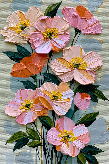 Tableau Peinture à l'Huile Fleurs Moderne - Bouquet en Relief - format L - Art Virtuoso
