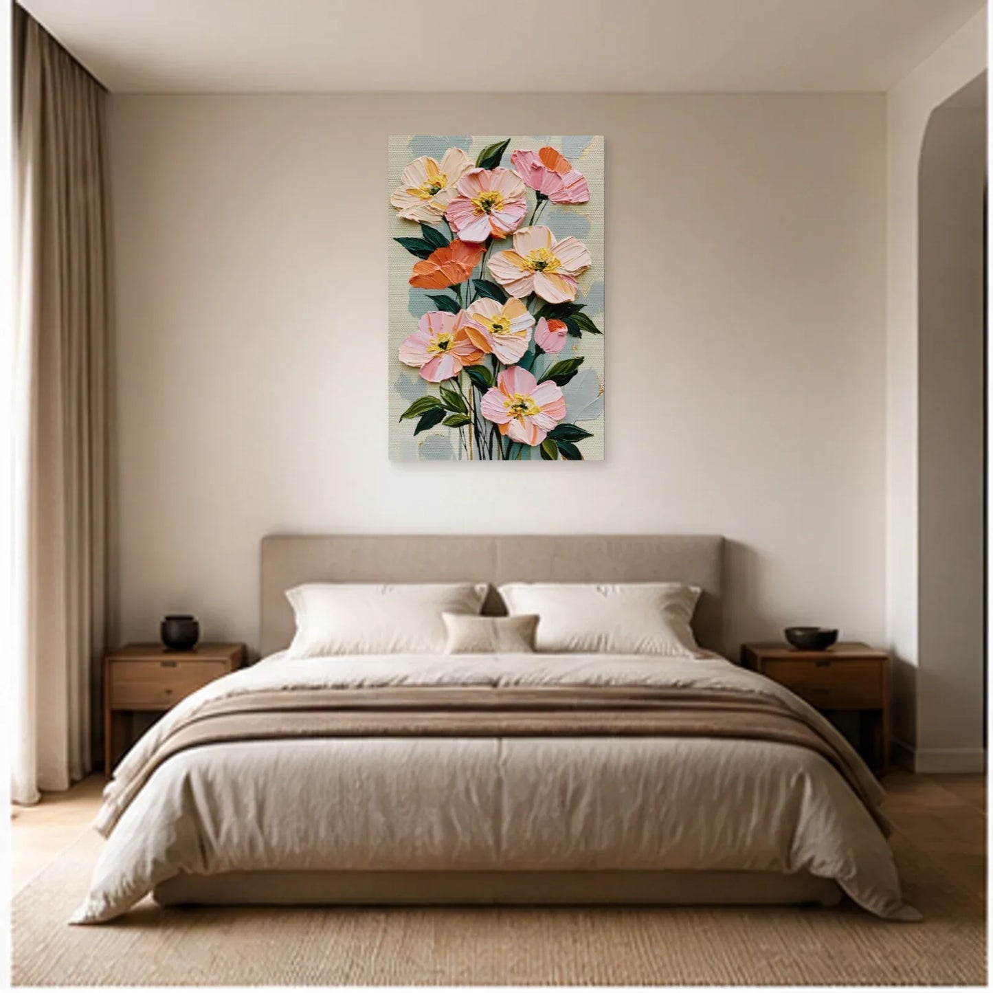 Tableau Peinture à l'Huile Fleurs Moderne - Bouquet en Relief dans une chambre - Art Virtuoso