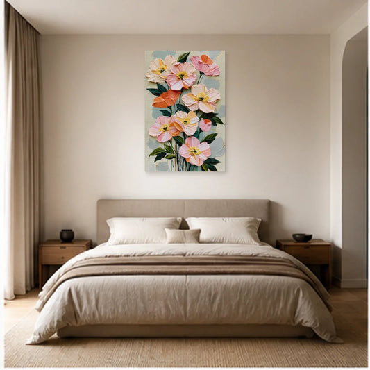 Tableau Peinture à l'Huile Fleurs Moderne - Bouquet en Relief dans une chambre - Art Virtuoso