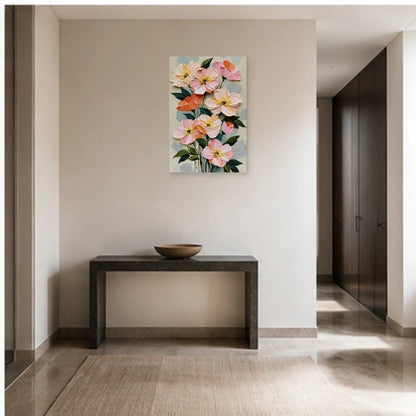Tableau Peinture à l'Huile Fleurs Moderne - Bouquet en Relief dans une entrée ou un couloir - Art Virtuoso