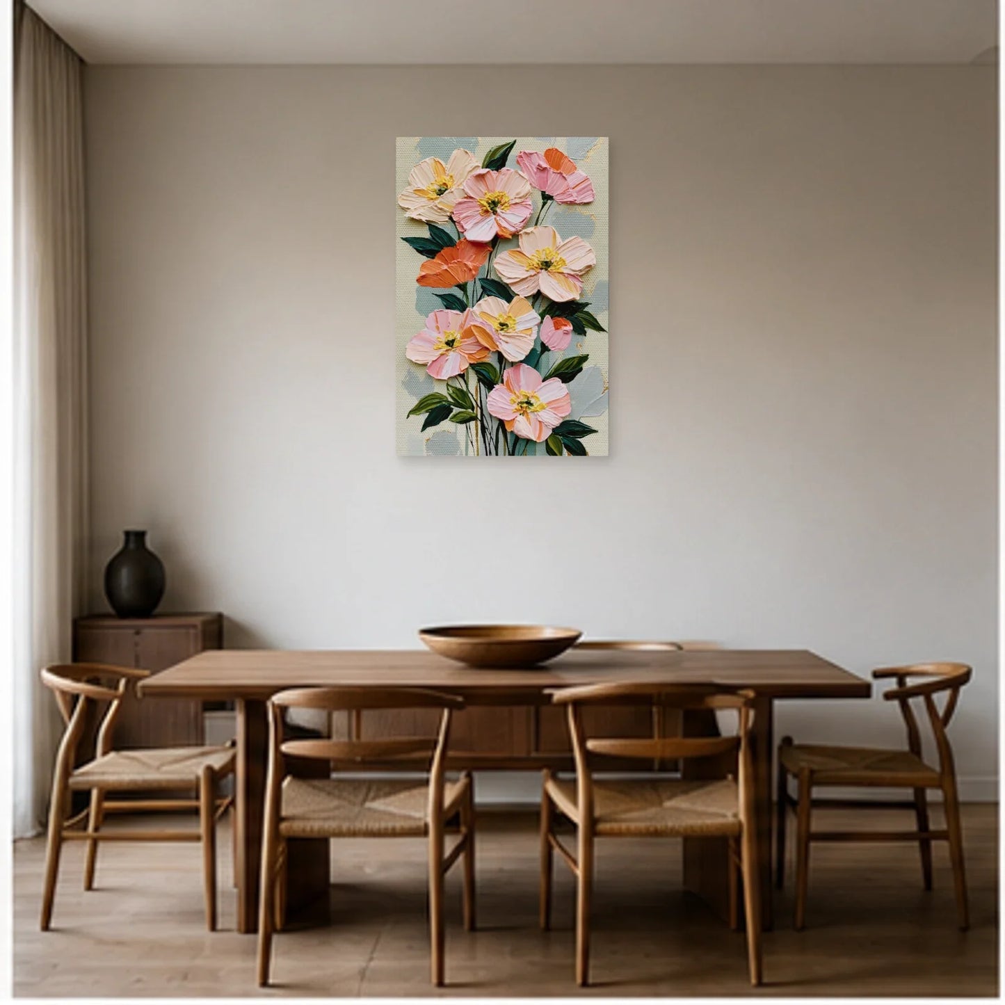 Tableau Peinture à l'Huile Fleurs Moderne - Bouquet en Relief dans une salle à manger - Art Virtuoso
