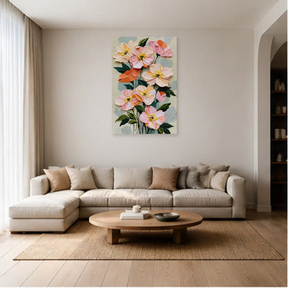 Tableau Peinture à l'Huile Fleurs Moderne - Bouquet en Relief dans un salon - Art Virtuoso