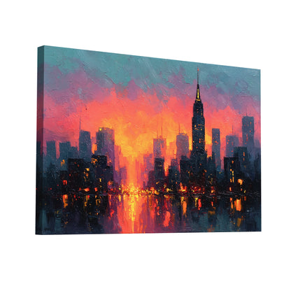 Product Hero 3D WebP Tableau Peinture Acrylique New York : Coucher de Feu - Art Virtuoso