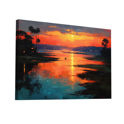 Product Hero 3D WebP Tableau Peinture Huile - Coucher de Soleil Tropical - Art Virtuoso