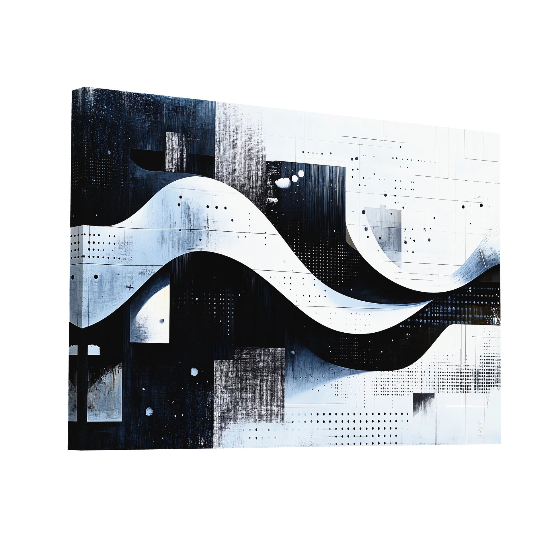 Product Hero 3D WebP Tableau Peinture Huile Noir et Blanc : Géométrie Ondulatoire - Art Virtuoso