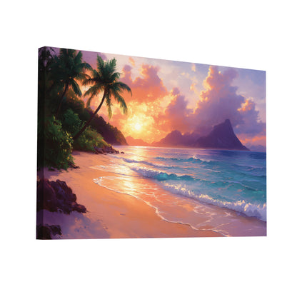 Product Hero 3D WebP Tableau Peinture Huile - Paysage Tropical Couchant - Art Virtuoso