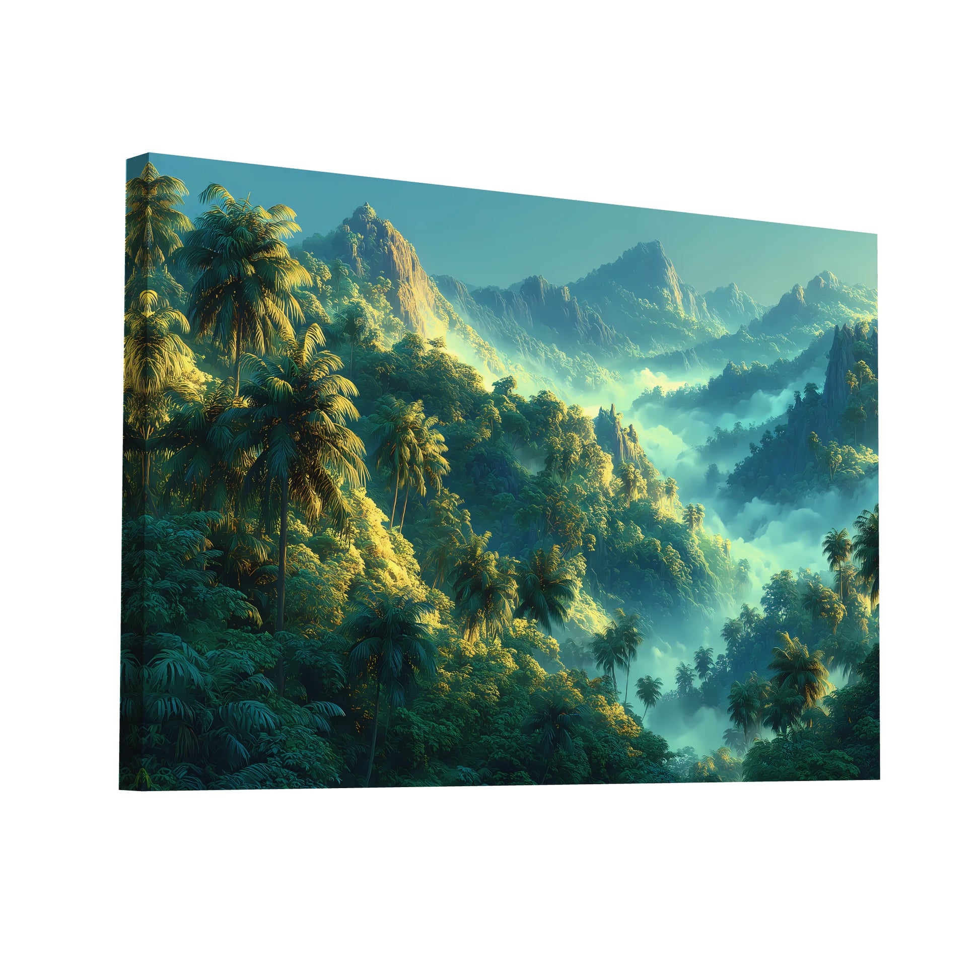 Product Hero 3D WebP Tableau Peinture Jungle : Montagnes Tropicales - Art Virtuoso