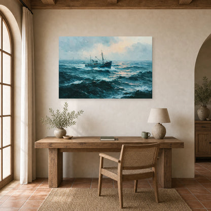 Tableau Peinture Mer Bateau Houle dans un bureau - Art Virtuoso