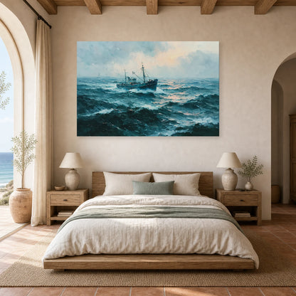 Tableau Peinture Mer Bateau Houle dans une chambre - Art Virtuoso