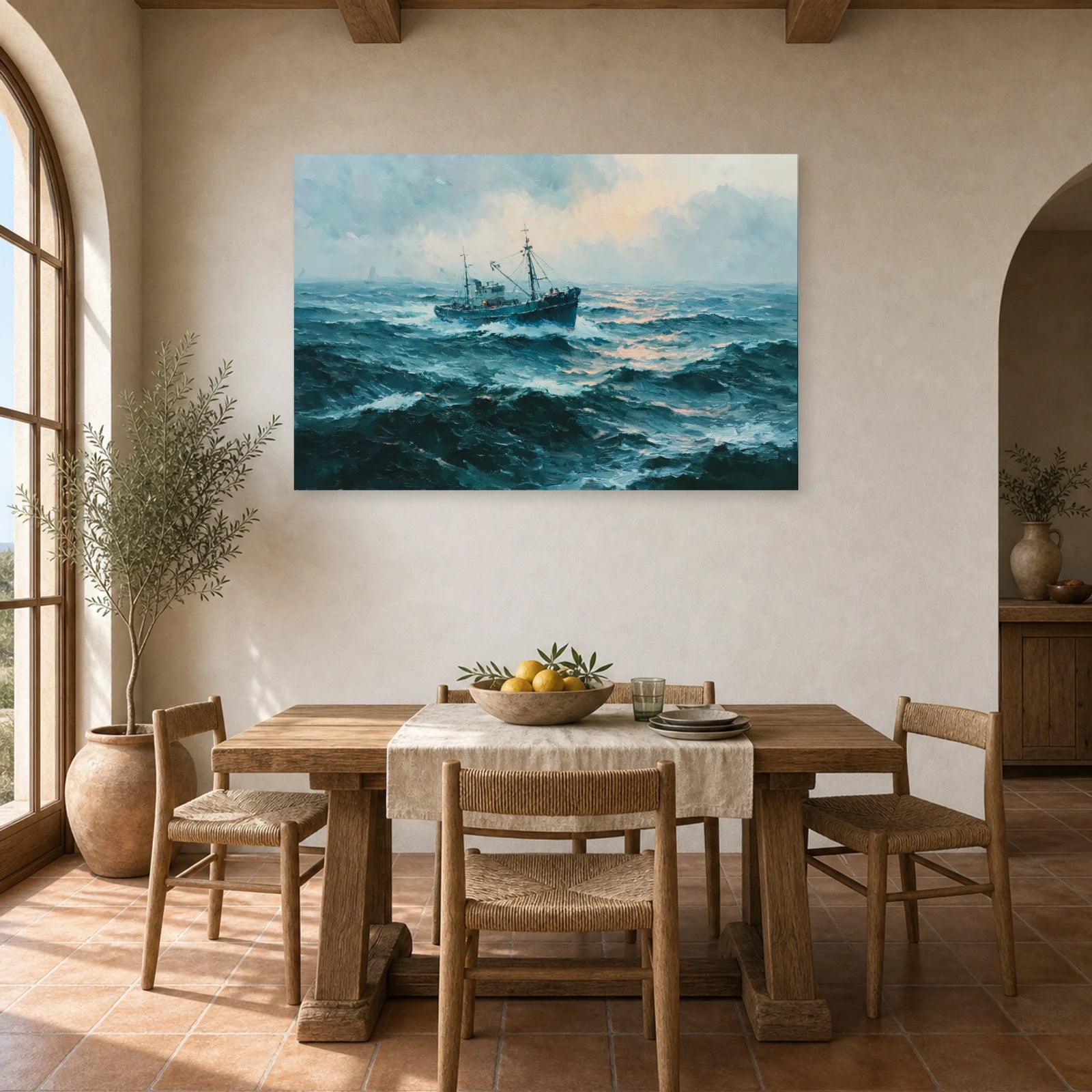 Tableau Peinture Mer Bateau Houle dans une cuisine - Art Virtuoso