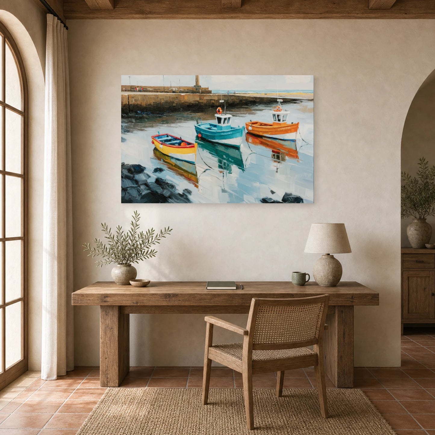 Tableau Peinture Mer Bretagne Port Breton dans un bureau - Art Virtuoso