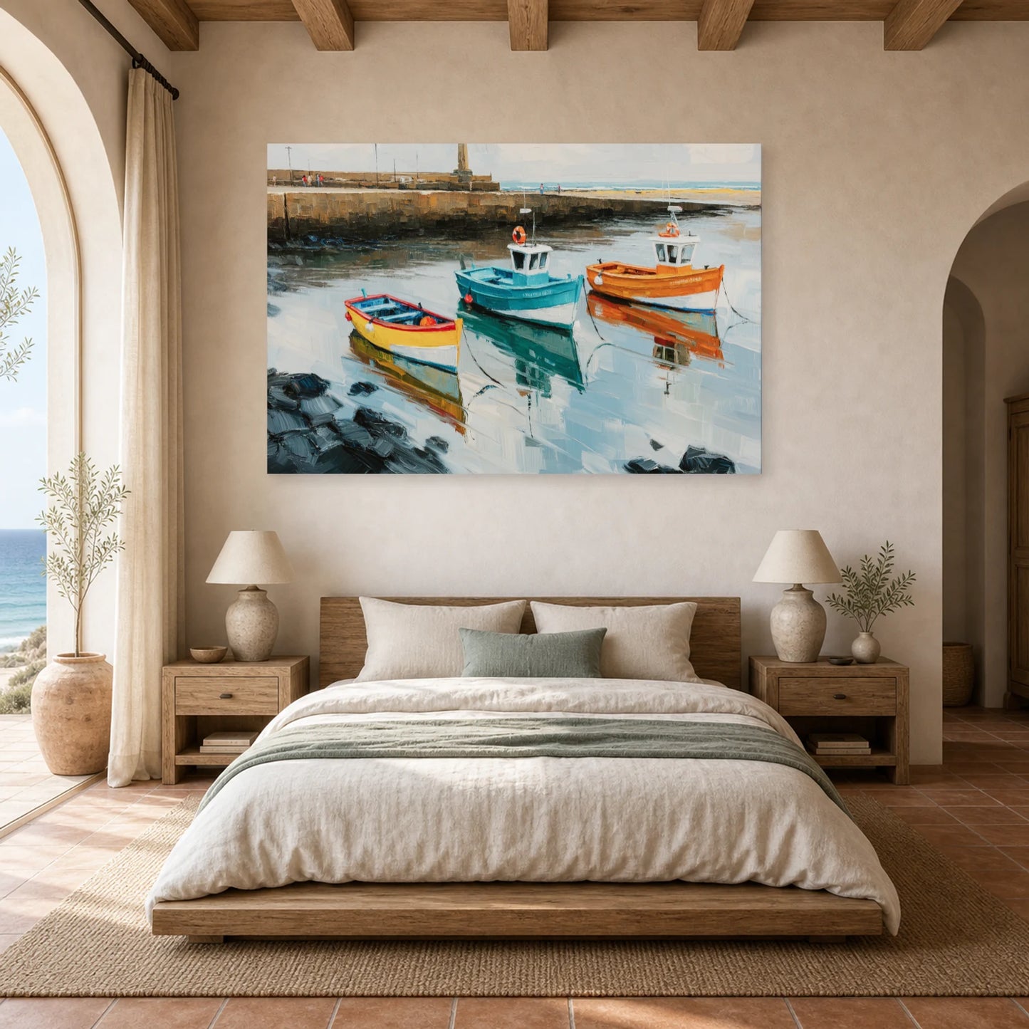 Tableau Peinture Mer Bretagne Port Breton dans une chambre - Art Virtuoso