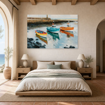 Tableau Peinture Mer Bretagne Port Breton dans une chambre - Art Virtuoso