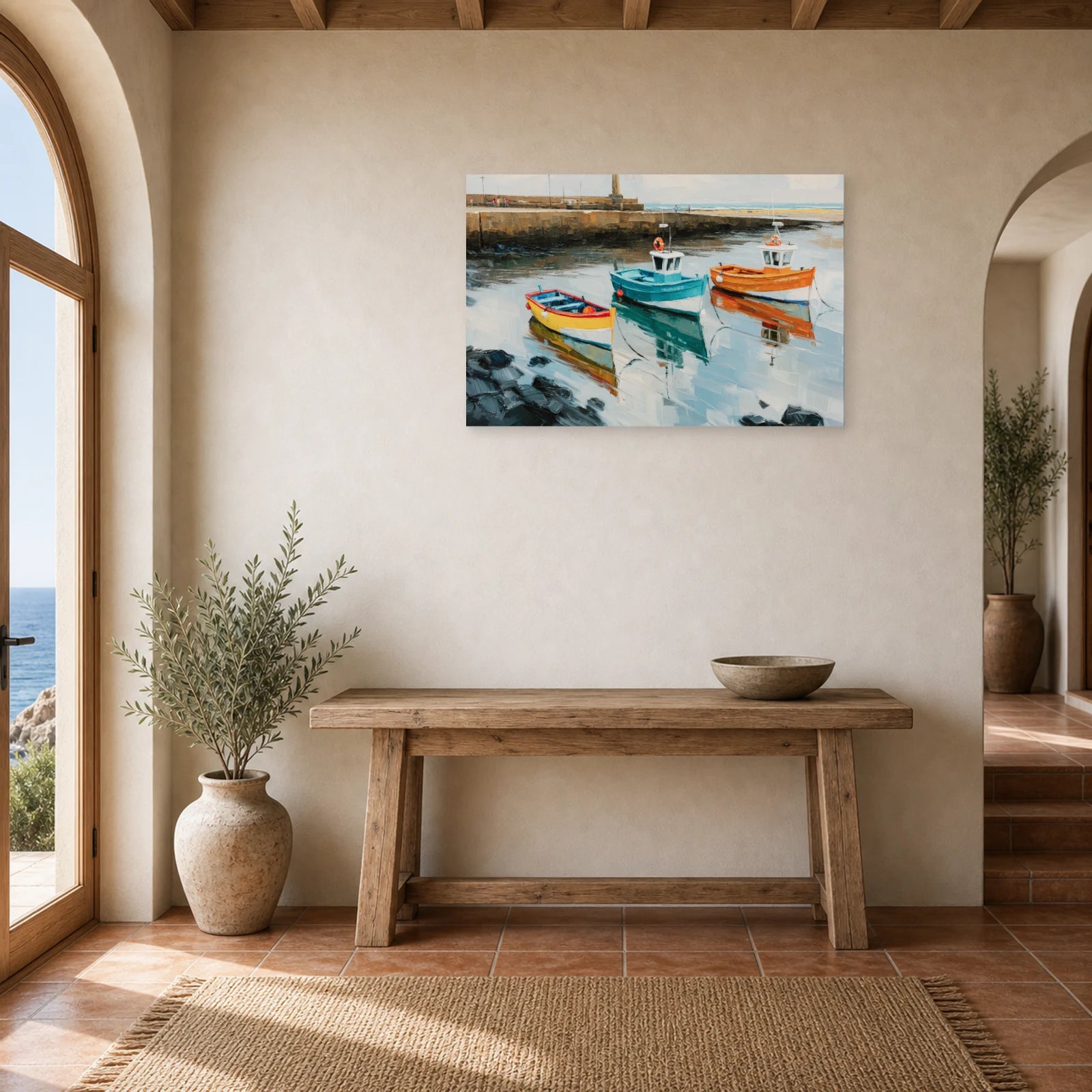 Tableau Peinture Mer Bretagne Port Breton dans une entree ou un couloir - Art Virtuoso