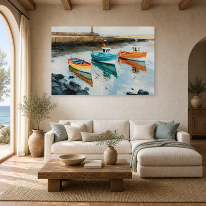 Tableau Peinture Mer Bretagne Port Breton dans un salon - Art Virtuoso