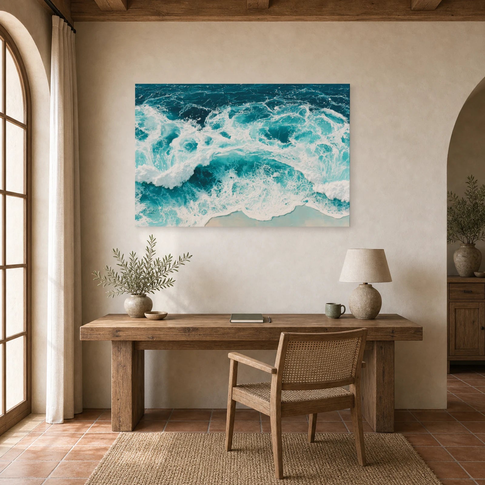 Tableau Peinture Mer Ecume Blanche dans un bureau - Art Virtuoso