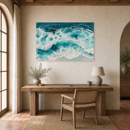 Tableau Peinture Mer Ecume Blanche dans un bureau - Art Virtuoso