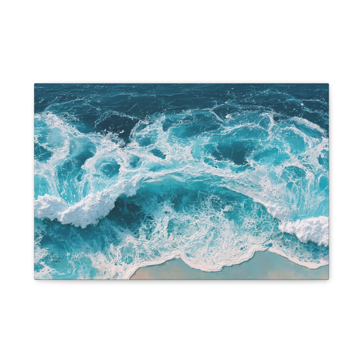 Ecume blanche vue du dessus sur mer turquoise et sable clair - Art Virtuoso - vue 1/20