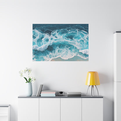 Ecume blanche vue du dessus sur mer turquoise et sable clair - Art Virtuoso - vue 19/20