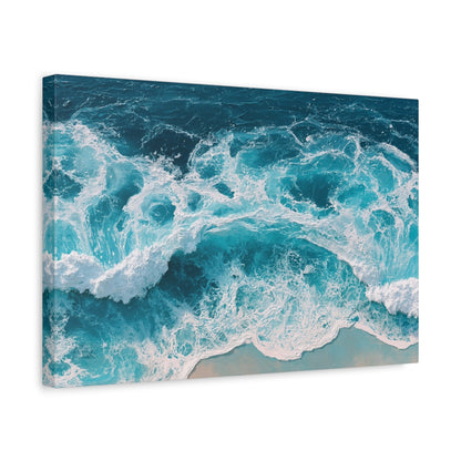 Ecume blanche vue du dessus sur mer turquoise et sable clair - Art Virtuoso - vue 2/20
