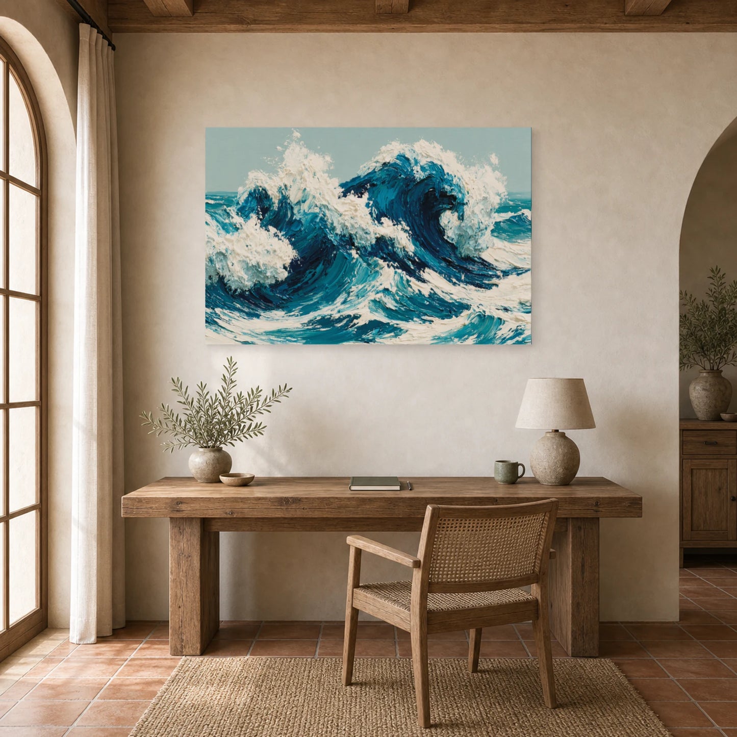 Tableau Peinture Mer Moderne Cobalt dans un bureau - Art Virtuoso