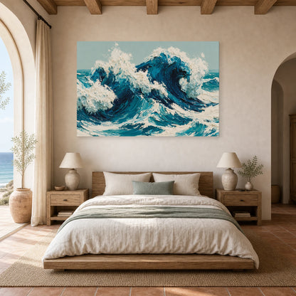 Tableau Peinture Mer Moderne Cobalt dans une chambre - Art Virtuoso