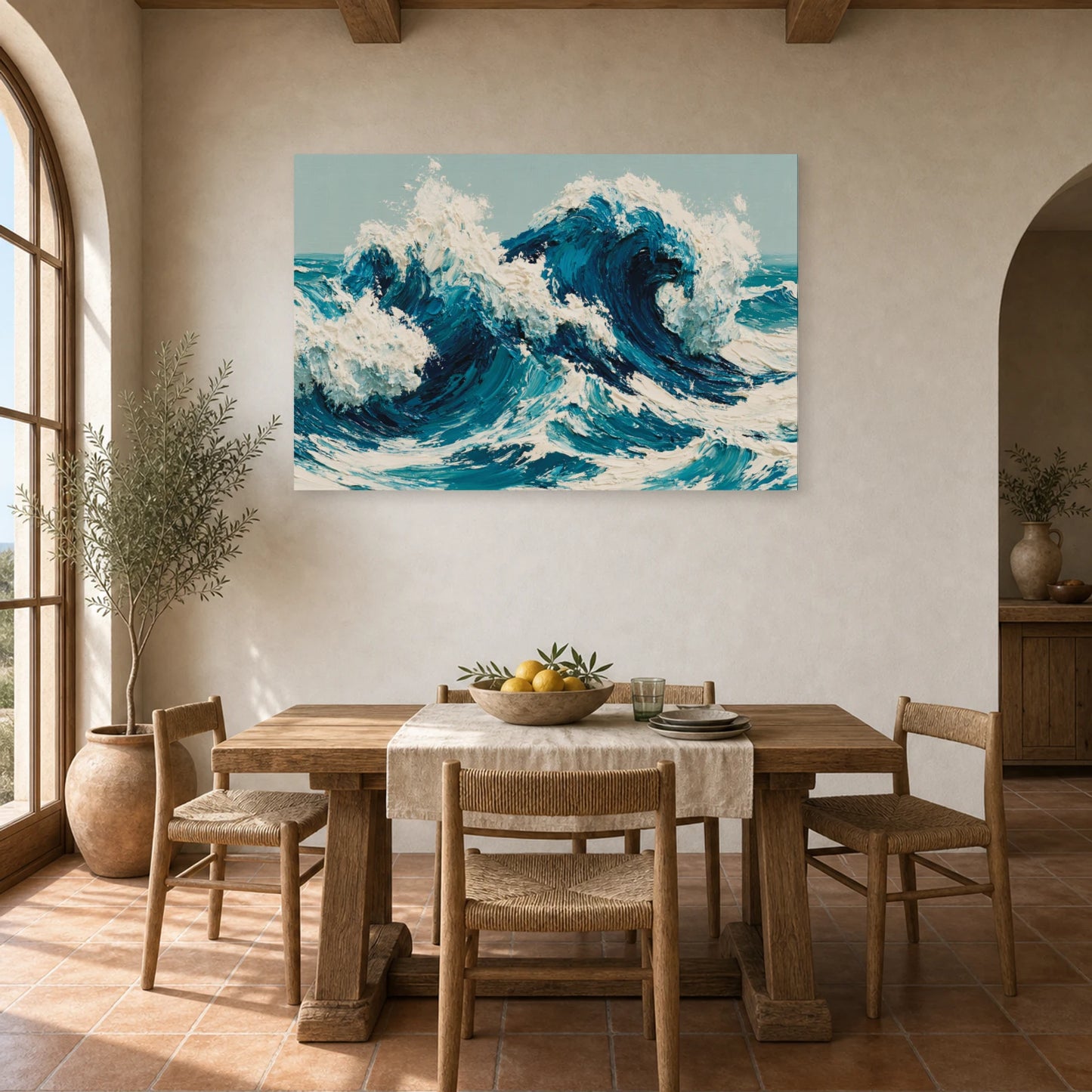 Tableau Peinture Mer Moderne Cobalt dans une cuisine - Art Virtuoso