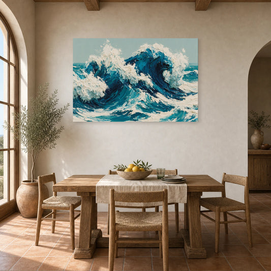 Tableau Peinture Mer Moderne Cobalt dans une cuisine - Art Virtuoso