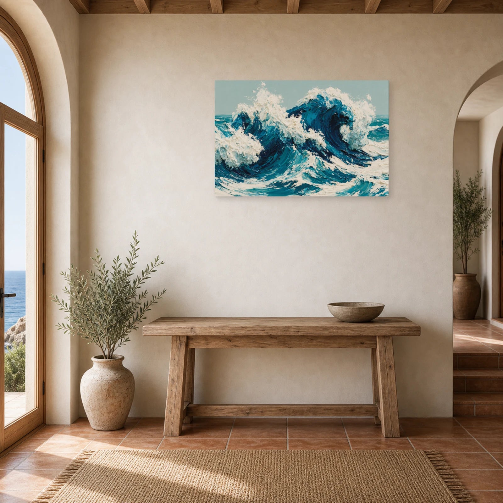 Tableau Peinture Mer Moderne Cobalt dans une entree ou un couloir - Art Virtuoso