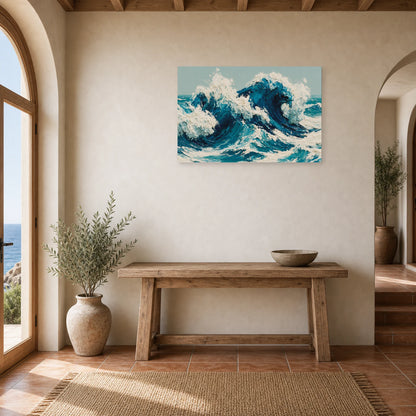 Tableau Peinture Mer Moderne Cobalt dans une entree ou un couloir - Art Virtuoso