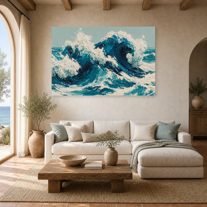 Tableau Peinture Mer Moderne Cobalt dans un salon - Art Virtuoso