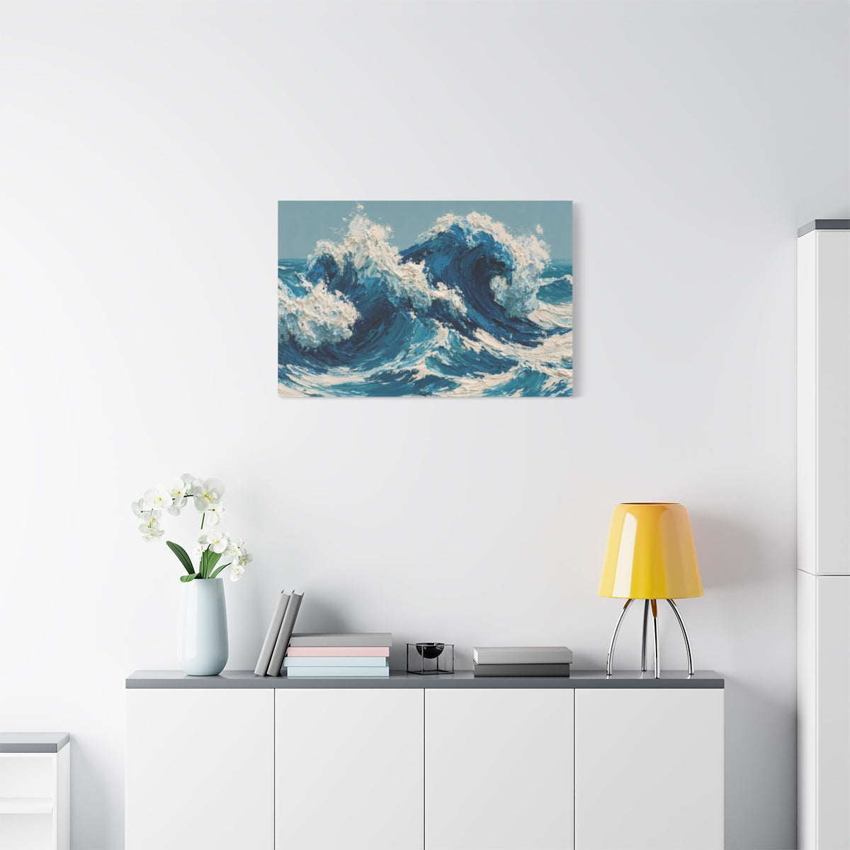 Vagues cobalt modernes avec ecume creme et peinture en matiere - Art Virtuoso - vue 15/20