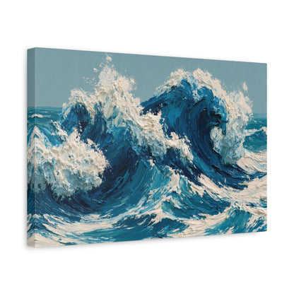 Vagues cobalt modernes avec ecume creme et peinture en matiere - Art Virtuoso - vue 2/20
